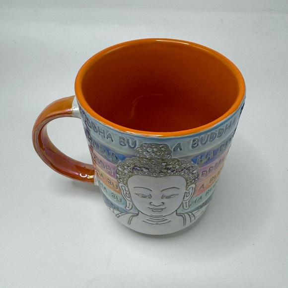 NWT Spectrum Design Buddha Coffee Mug Ceramic Cup Boho Multicolor Iridescent - Picture 2 of 8